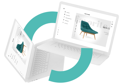 Sitebuilder website op een laptop en groene Versio logo's 
